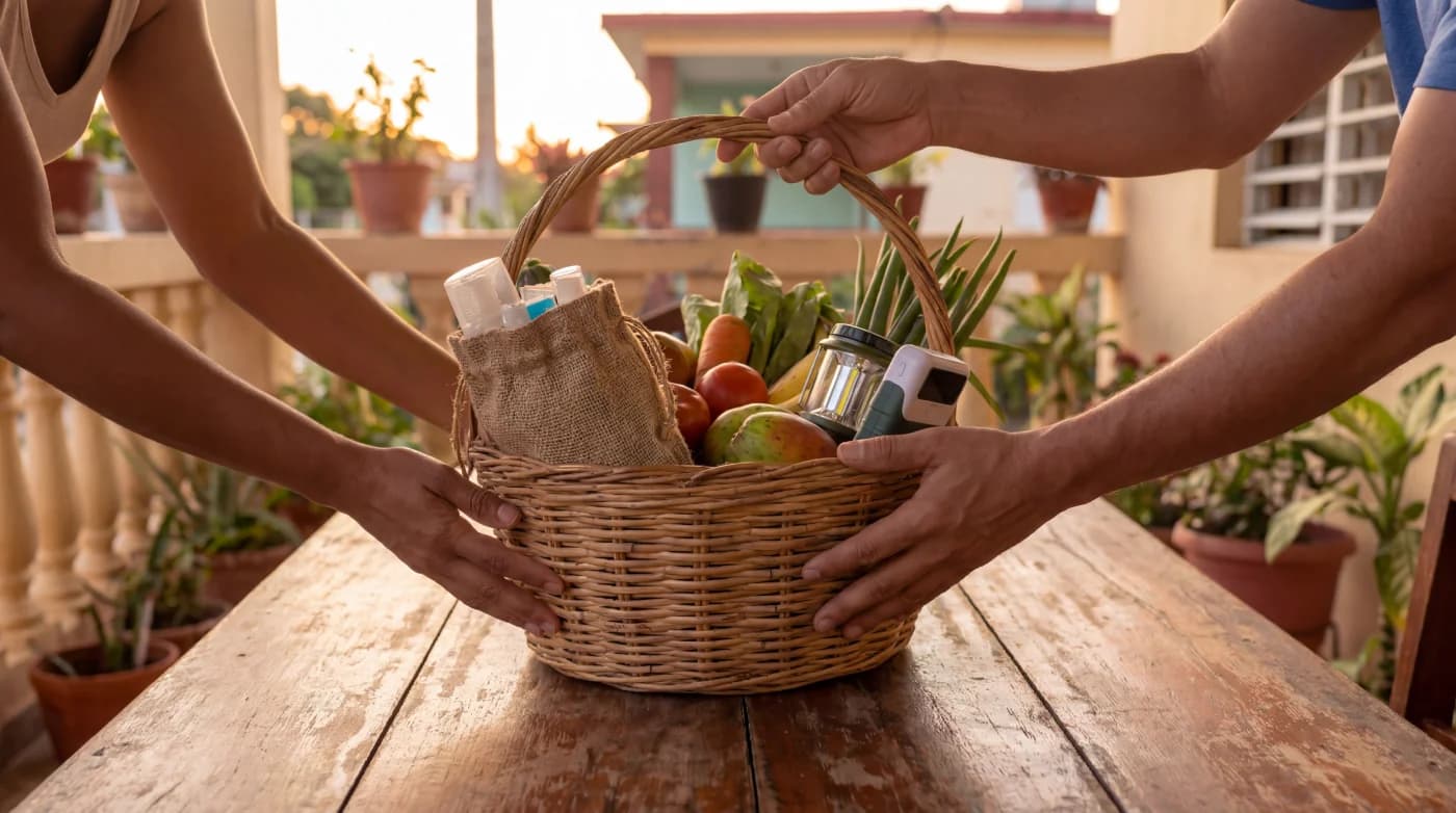 Entrega local en Cuba: el equipo lleva el pedido al domicilio de la familia
